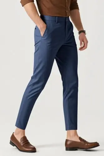 Mens Dress Pants Slim Fit Stretch Fashion Plaid Pant Skinny Leg - 3