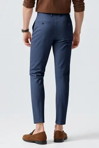 Mens Dress Pants Slim Fit Stretch Fashion Plaid Pant Skinny Leg - 4