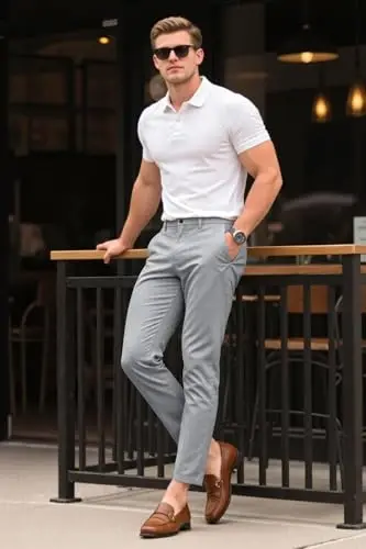 Mens Dress Pants Slim Fit Stretch Fashion Plaid Pant Skinny Leg - 5