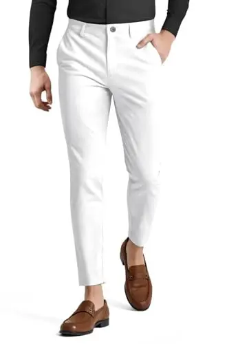 Mens Dress Pants Slim Fit Stretch Fashion Plaid Pant Skinny Leg - MENS