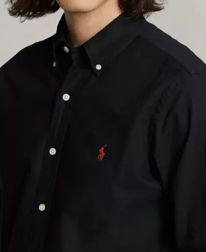 Men's Garment-Dyed Oxford Shirt-Polo Black - 3