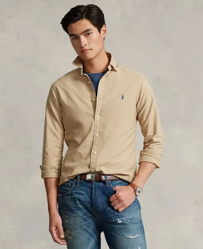 Men's Garment-Dyed Oxford Shirt-Surrey Tan - POLO RALPH LAUREN