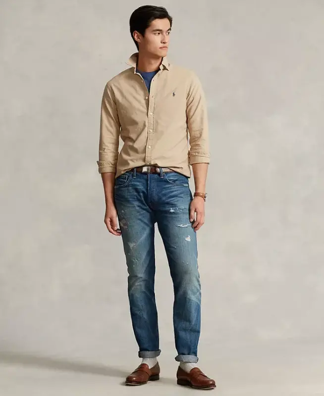 Men's Garment-Dyed Oxford Shirt-Surrey Tan - 2