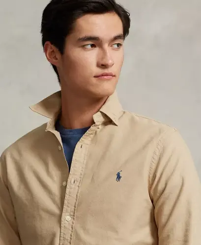 Men's Garment-Dyed Oxford Shirt-Surrey Tan - 3