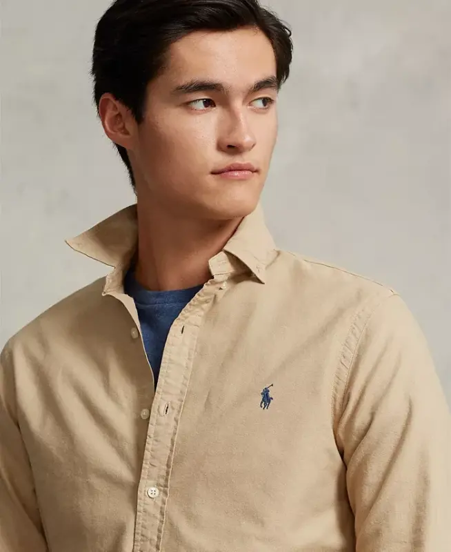 Men's Garment-Dyed Oxford Shirt-Surrey Tan - 3