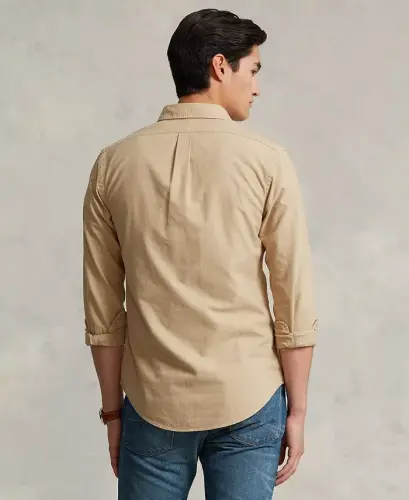 Men's Garment-Dyed Oxford Shirt-Surrey Tan - 4