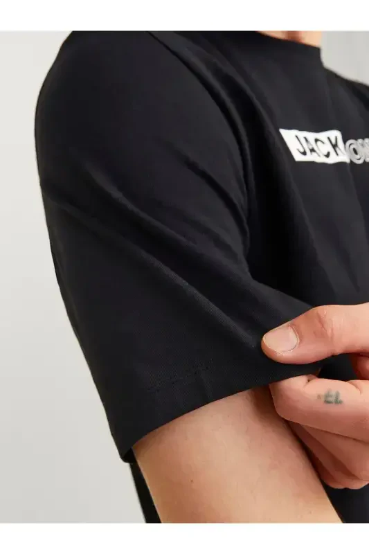 Erkek Gögüs Baskili Tisört - Corplogo Siyah-Black - 3