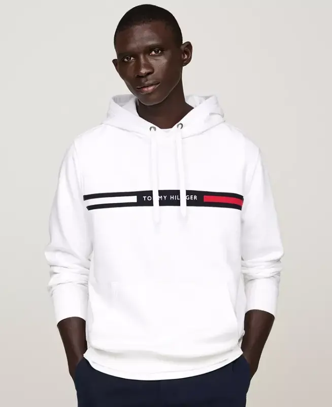 Erkek Göğüs Logolu Kapüşonlu Sweatshirt - Beyaz - 1
