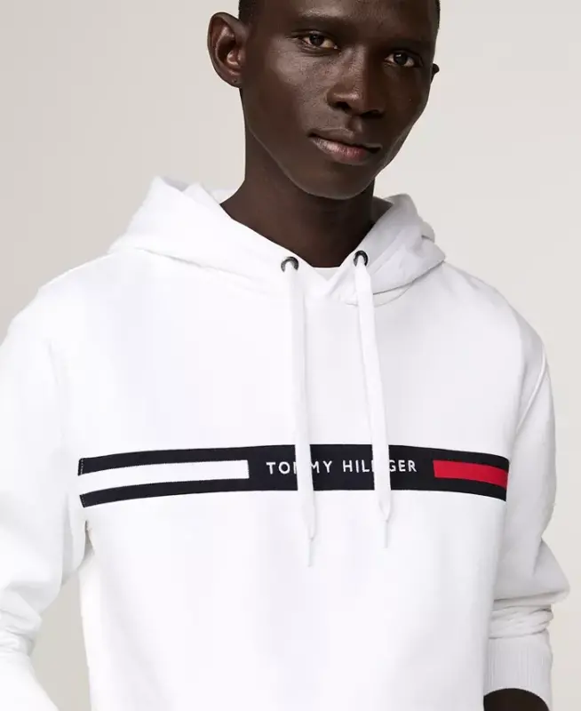 Erkek Göğüs Logolu Kapüşonlu Sweatshirt - Beyaz - 3