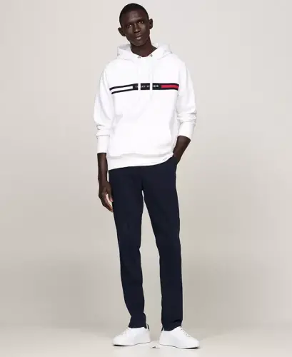 Erkek Göğüs Logolu Kapüşonlu Sweatshirt - Beyaz - 4