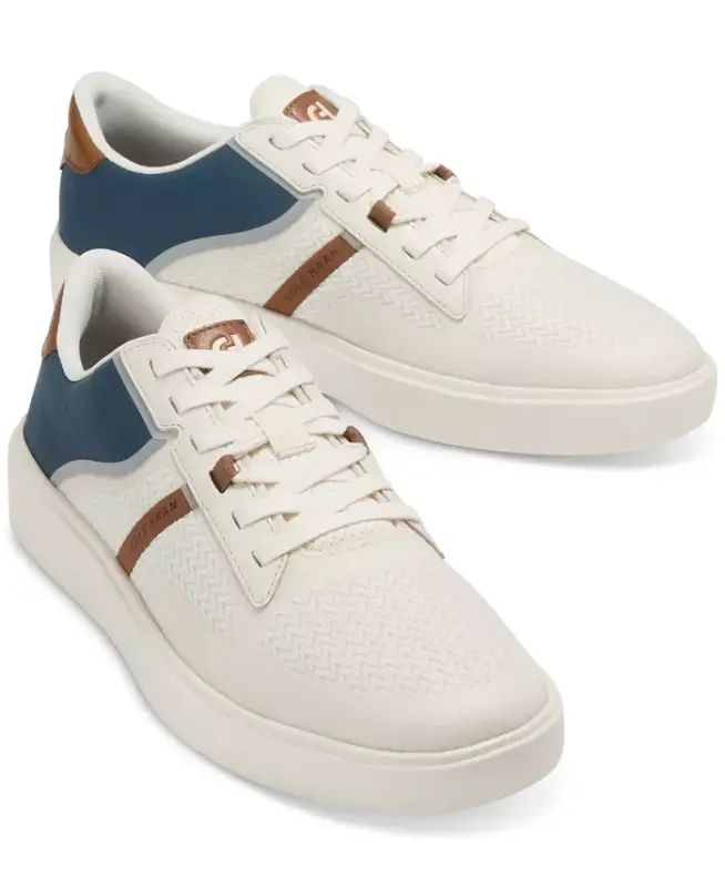 Men's Grand Crosscourt Winner Mixed-Media Lace-Up Sneakers - Ivory/Navy Blazer/Dark Sequoia/Natural Tan - 9
