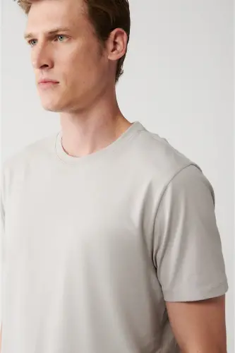 Erkek Gri Basic Pamuklu T-shirt E001000 - Gri - 2