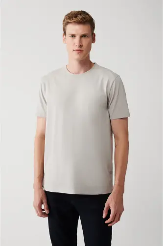 Erkek Gri Basic Pamuklu T-shirt E001000 - Gri - 3