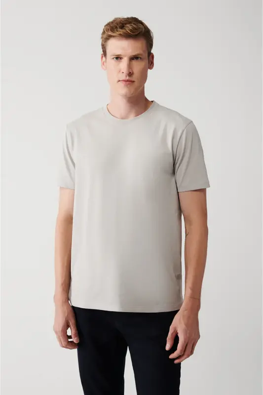 Erkek Gri Basic Pamuklu T-shirt E001000 - Gri - 3
