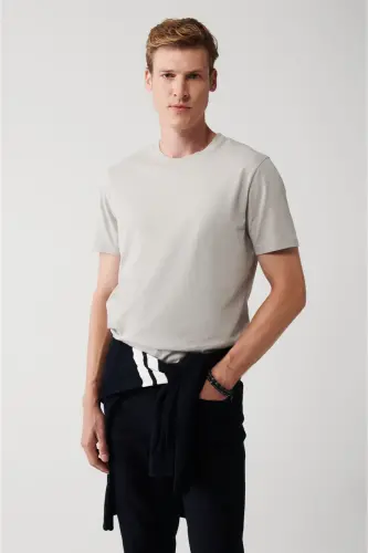 Erkek Gri Basic Pamuklu T-shirt E001000 - Gri 