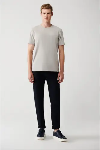 Erkek Gri %100 Pamuk Nefes Alan Bisiklet Yaka T-Shirt E001000-Gri - 5