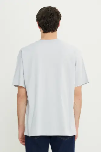 Erkek Gri %100 Pamuk Oversize Fit Rahat Kesim Bisiklet Yaka Baskılı Tişört - Gri - 5