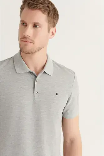 Erkek Gri Basic Pamuklu Polo Yaka T-shirt E001004-Gri - AVVA (1)