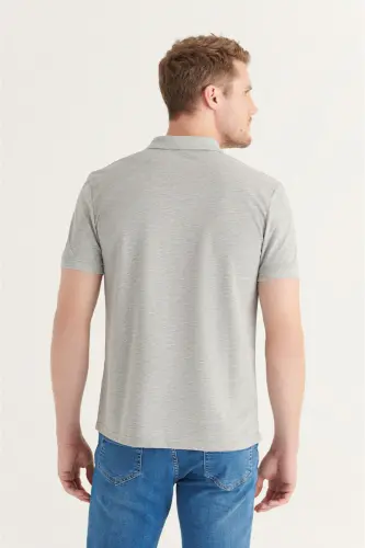Erkek Gri Basic Pamuklu Polo Yaka T-shirt E001004 - Gri - 4
