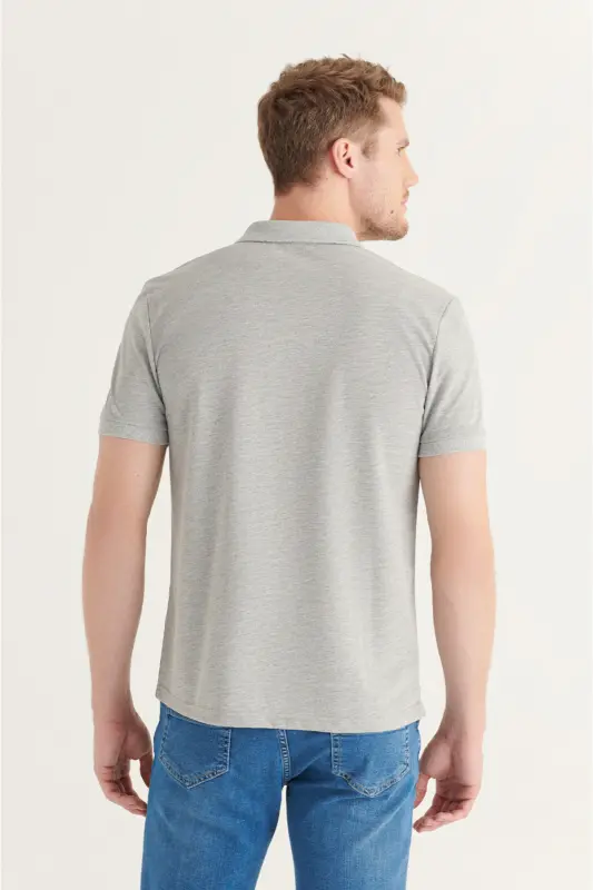 Erkek Gri Basic Pamuklu Polo Yaka T-shirt E001004 - Gri - 4