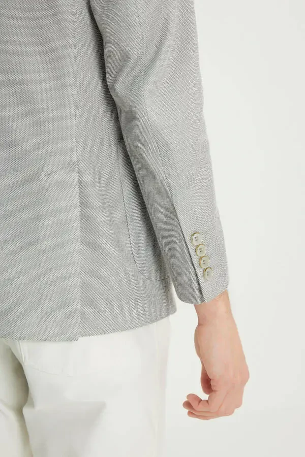 Erkek Gri 360 Her Yöne Esneyen Pamuklu Slim Fit Kırlangıç Yaka Armürlü Blazer Ceket - 5