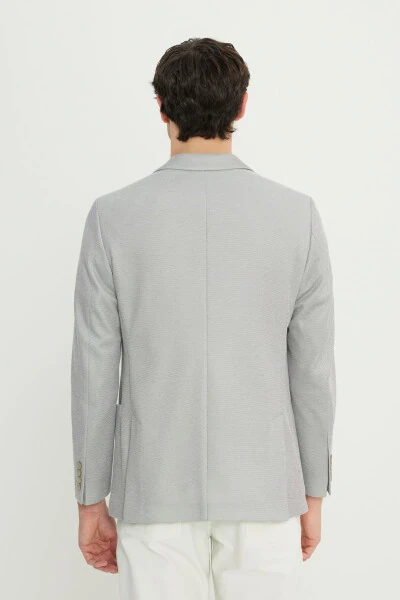 Erkek Gri 360 Her Yöne Esneyen Pamuklu Slim Fit Kırlangıç Yaka Armürlü Blazer Ceket - 6