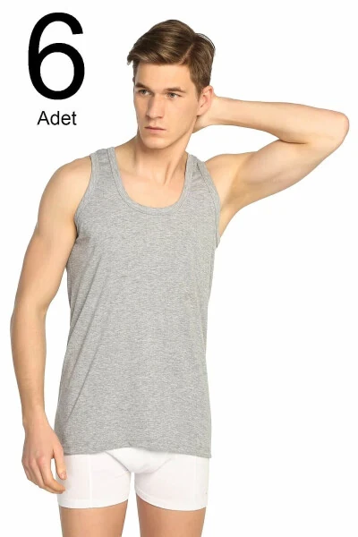 Erkek Gri 6'lı Paket Ribana Klasik Atlet ELF568T0102CCM6-Gri - Modazone