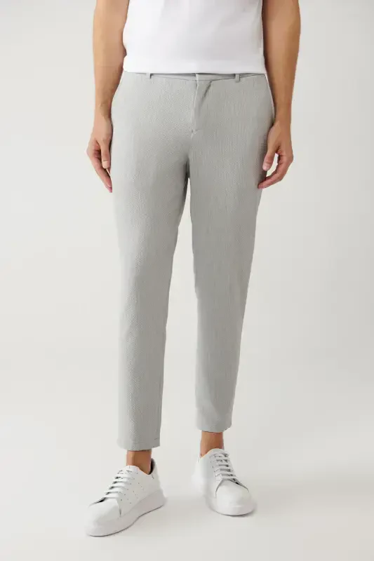 Erkek Gri Beli Lastikli Yandan Cepli Bi Stretch Relaxed Fit Pantolon A41Y3233 - 2