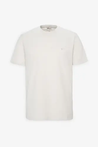 Erkek Gri-beyaz Kolay Ütülenebilir Slim Fit Dar Kesim Bisiklet Yaka Jakarlı Tişört - Gri-Beyaz - 5
