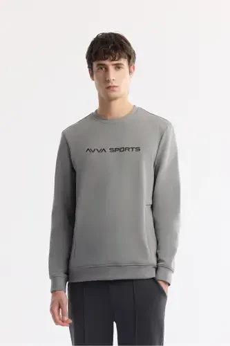Erkek Gri Bisiklet Yaka Baskılı Bi-Stretch İnterlok Regular Fit Sweatshirt A51Y1208-Gri - 1