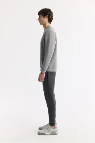 Erkek Gri Bisiklet Yaka Baskılı Bi-Stretch İnterlok Regular Fit Sweatshirt A51Y1208-Gri - 2