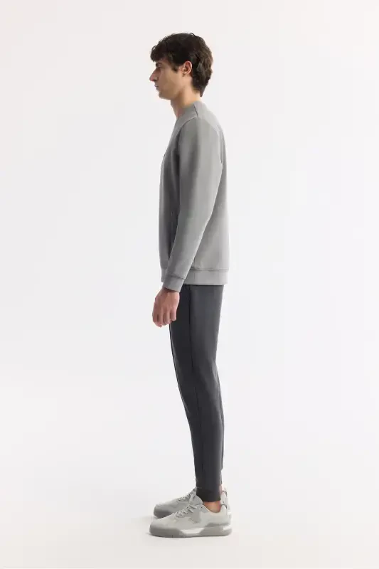 Erkek Gri Bisiklet Yaka Baskılı Bi-Stretch İnterlok Regular Fit Sweatshirt A51Y1208-Gri - 2