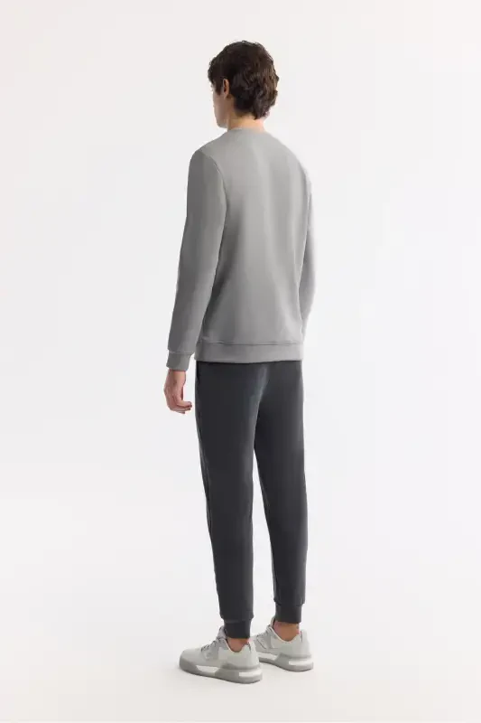 Erkek Gri Bisiklet Yaka Baskılı Bi-Stretch İnterlok Regular Fit Sweatshirt A51Y1208-Gri - 3