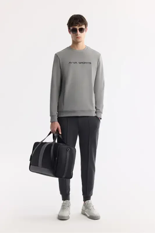 Erkek Gri Bisiklet Yaka Baskılı Bi-Stretch İnterlok Regular Fit Sweatshirt A51Y1208-Gri - 6