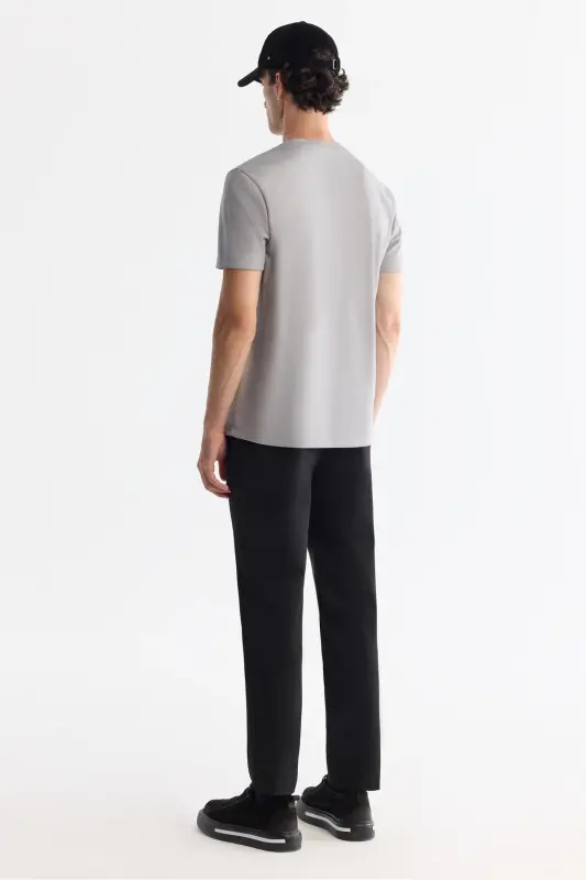 Erkek Gri Bisiklet Yaka Baskılı Elastan Regular Fit T-Shirt A42Y1020-Gri - 4