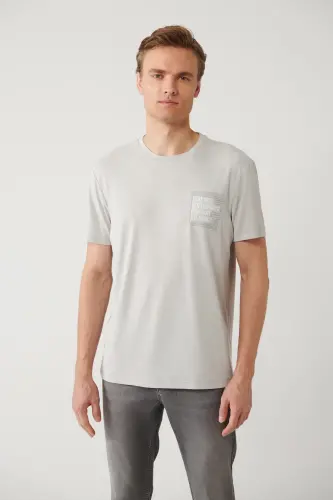 Erkek Gri Bisiklet Yaka Baskılı Soft Touch Regular Fit T-Shirt A41Y1136 - Gri - 1
