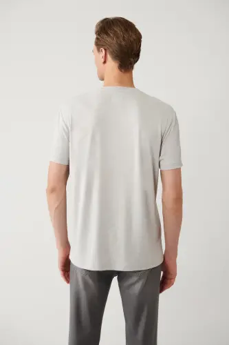 Erkek Gri Bisiklet Yaka Baskılı Soft Touch Regular Fit T-Shirt A41Y1136 - Gri - 4