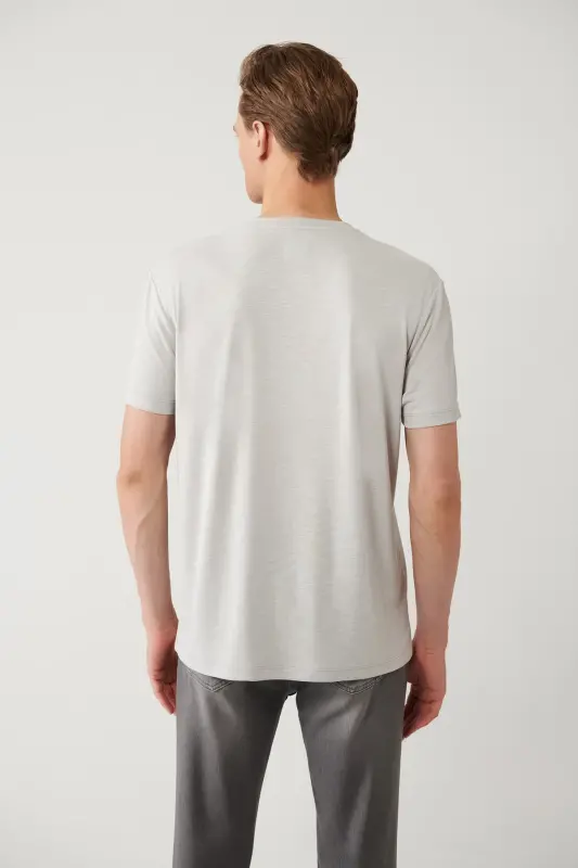 Erkek Gri Bisiklet Yaka Baskılı Soft Touch Regular Fit T-Shirt A41Y1136 - Gri - 4