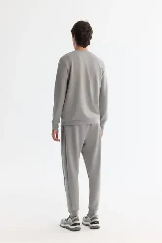 Erkek Gri Bisiklet Yaka Baskılı Soft Touch Regular Fit Sweatshirt A42Y1307-Gri - 4