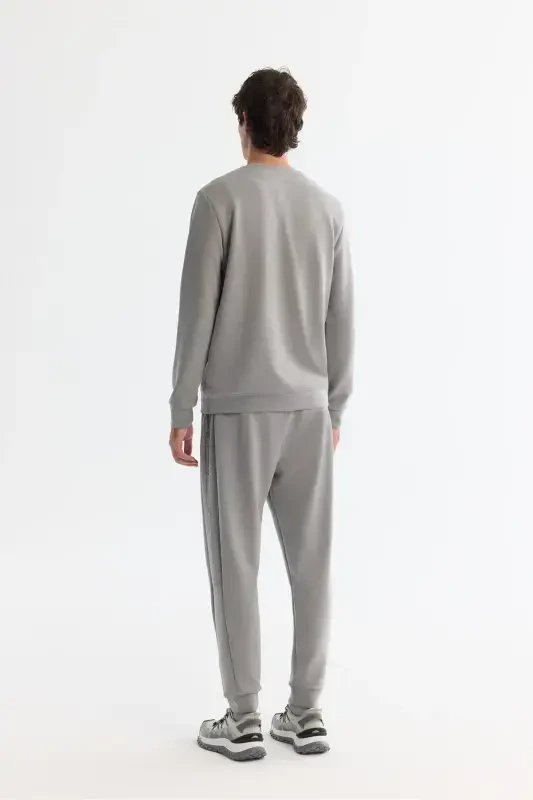 Erkek Gri Bisiklet Yaka Baskılı Soft Touch Regular Fit Sweatshirt A42Y1307-Gri - 4