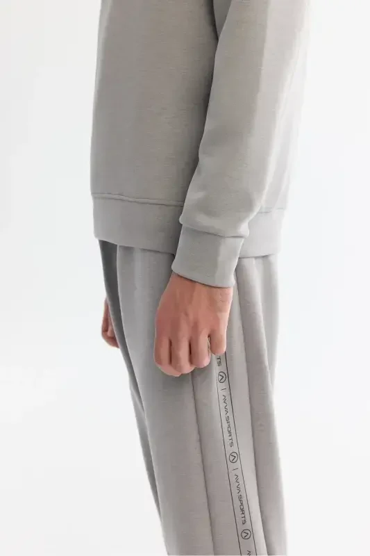 Erkek Gri Bisiklet Yaka Baskılı Soft Touch Regular Fit Sweatshirt A42Y1307-Gri - 5