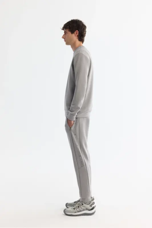 Erkek Gri Bisiklet Yaka Baskılı Soft Touch Regular Fit Sweatshirt A42Y1307 - Gri - 3