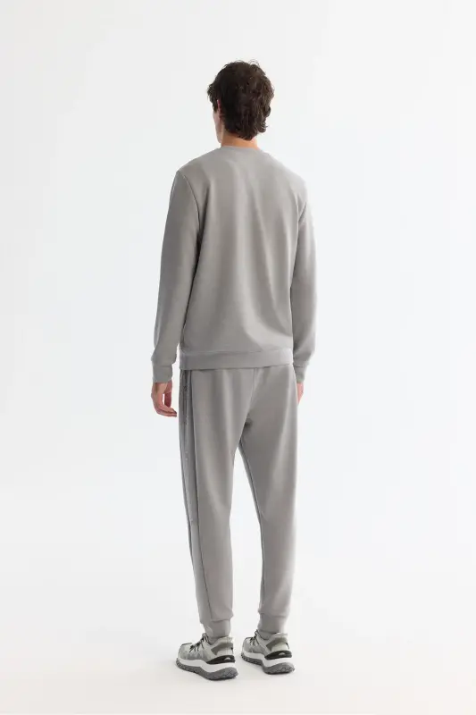 Erkek Gri Bisiklet Yaka Baskılı Soft Touch Regular Fit Sweatshirt A42Y1307 - Gri - 4