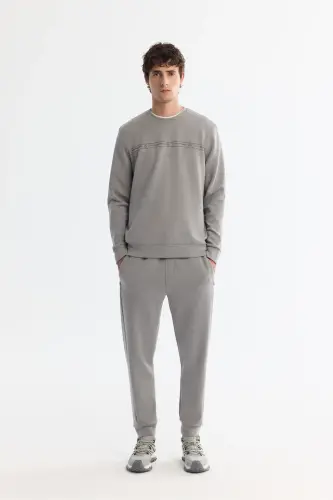 Erkek Gri Bisiklet Yaka Baskılı Soft Touch Regular Fit Sweatshirt A42Y1307 - Gri - 6