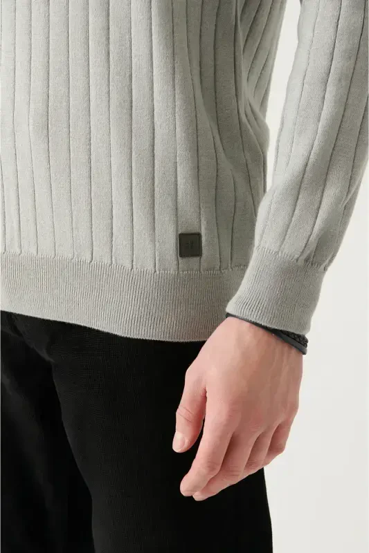 Erkek Gri Bisiklet Yaka Jakarlı Triko Kazak A22Y5179-Gri - 2