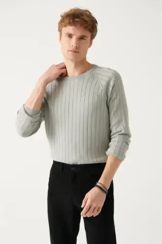 Erkek Gri Bisiklet Yaka Jakarlı Triko Kazak A22Y5179-Gri - 3