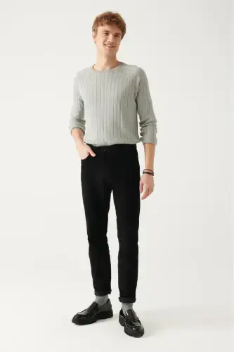 Erkek Gri Bisiklet Yaka Jakarlı Triko Kazak A22Y5179-Gri - 5