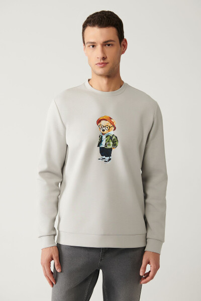 Erkek Gri Bisiklet Yaka Sweatshirt - 8