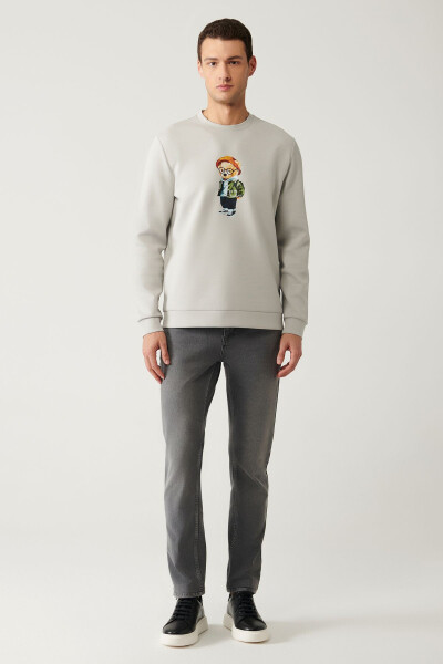 Erkek Gri Bisiklet Yaka Sweatshirt - 5