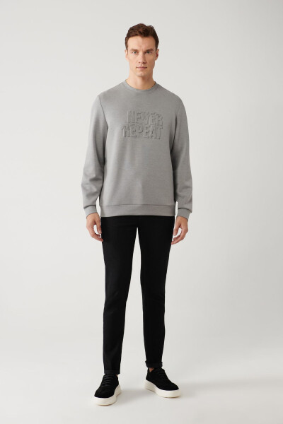 Erkek Gri Bisiklet Yaka Sweatshirt - 12